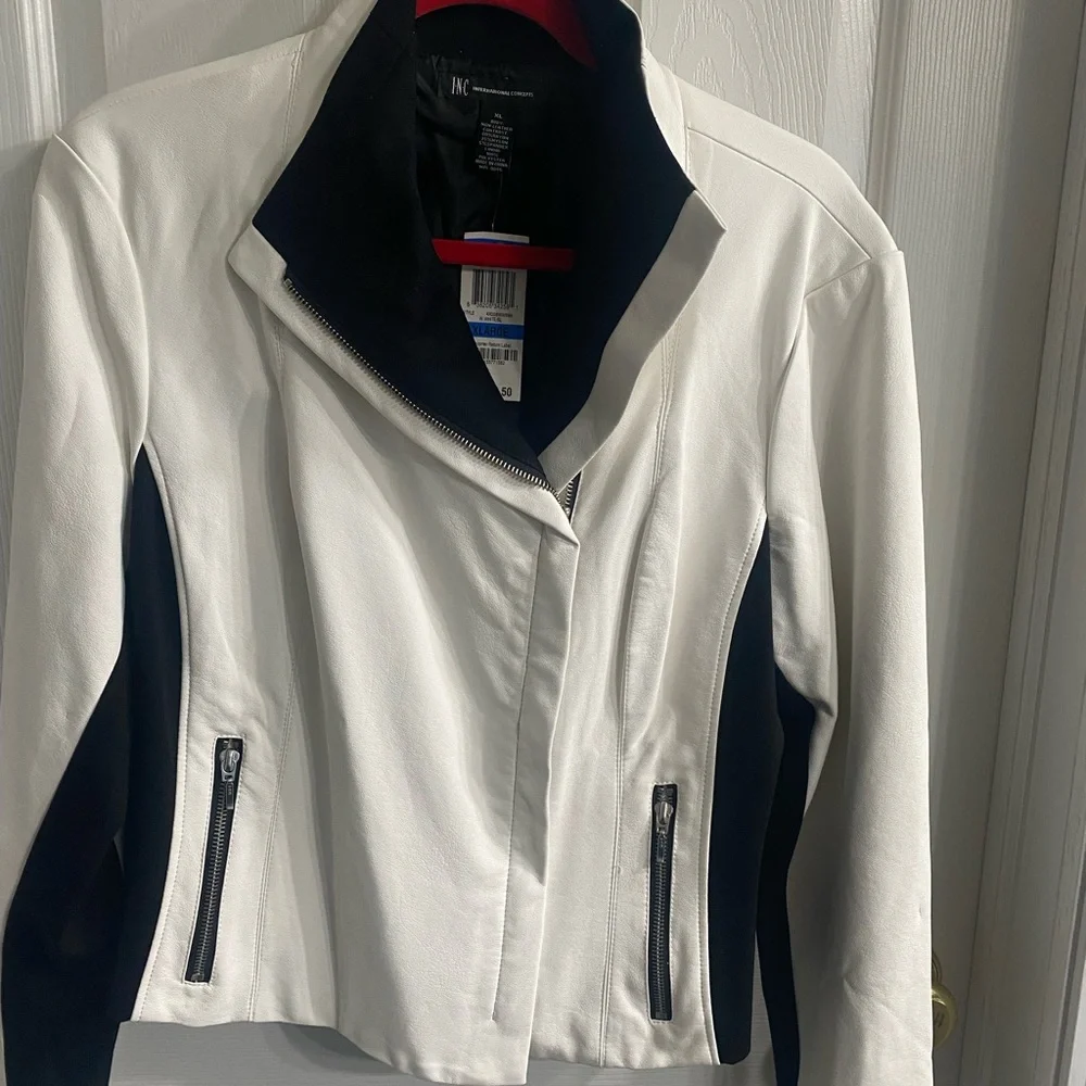 INC International Concepts Black and White Leather Jacket - Picture 1 of 8